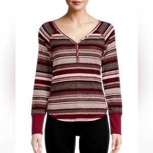 Stripe Henley Womens Long Sleeve